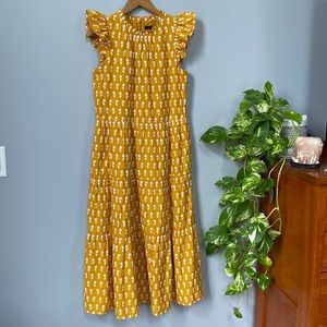 J Crew  yellow mustard embroidered floral summer dress.